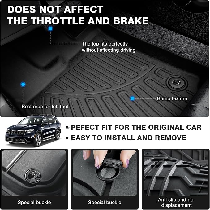 Powerty Floor Mats for 2021-2025 Kia Sorento Accessories All Weather Floor - Image 3