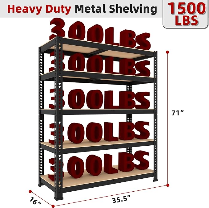 3 Packs 35.5" W x 16" D x 71" H Adjustable Garage Storage Shelves - Image 3