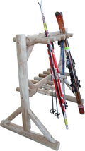 17-Pair Freestanding Skis + Snowboard Log Rack, Standing Shorter Ski Storage by LogKayakRack