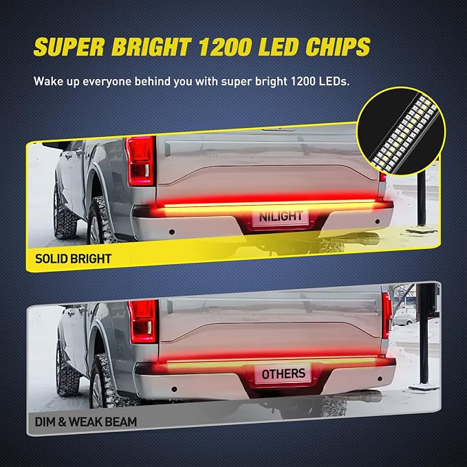 Nilight Truck Tailgate Light Strip 60" Aluminum FrameTriple Row Light Bar 1200 - Image 4