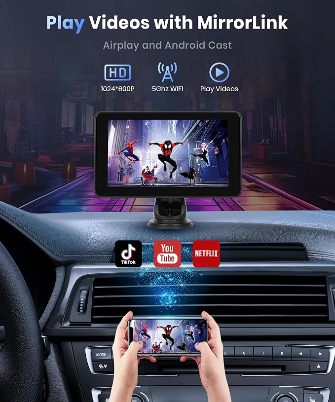 Podofo Wireless Carplay Screen for Car, 7inch 1080P HD IPS Touch Screen - Image 6