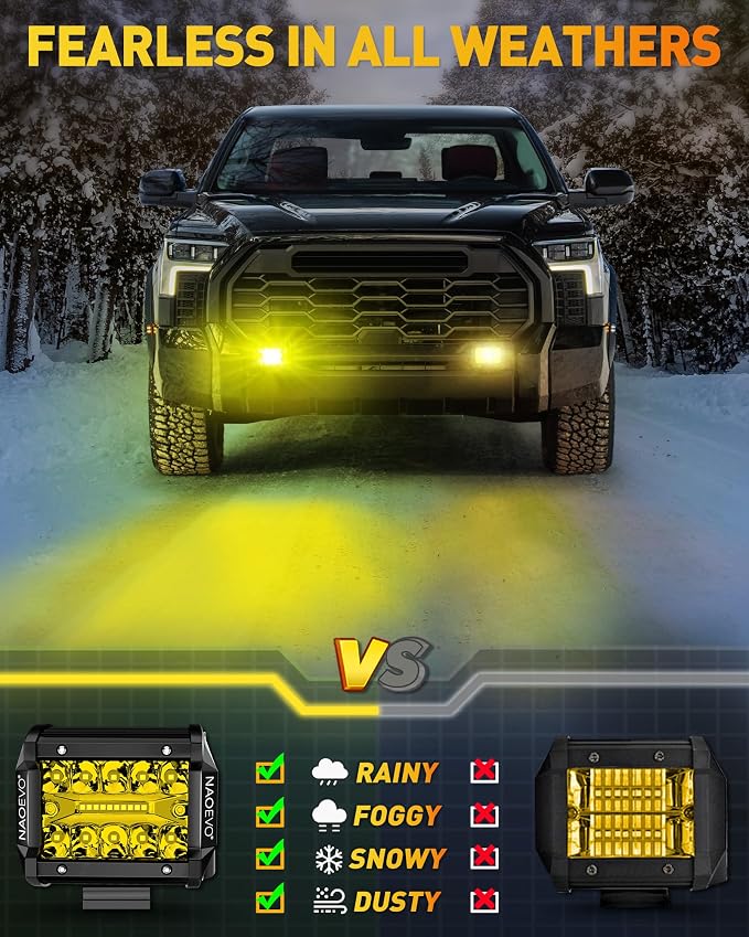 NAOEVO 4 Inch LED Pod Lights, Spot Flood Yellow LED Fog/Driving/Off Road Lights - Image 5