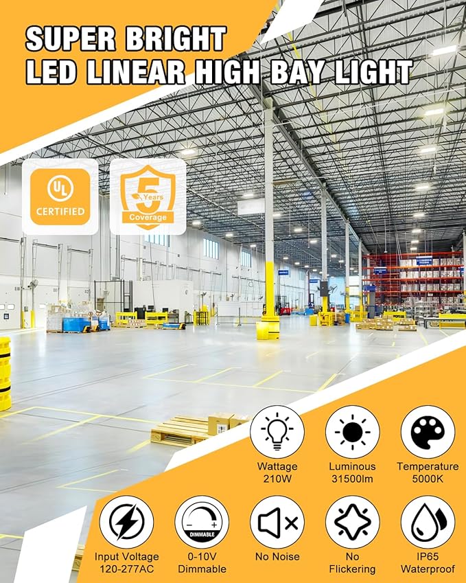LED Linear High Bay Light, 210W LED High Bay Shop Lights Fixture, Compatible - Image 2