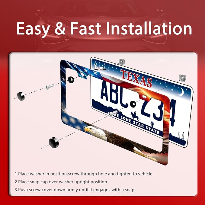 American Flag Eagle License Plate Frame Patriotic Flag License Plate Holder - Image 3