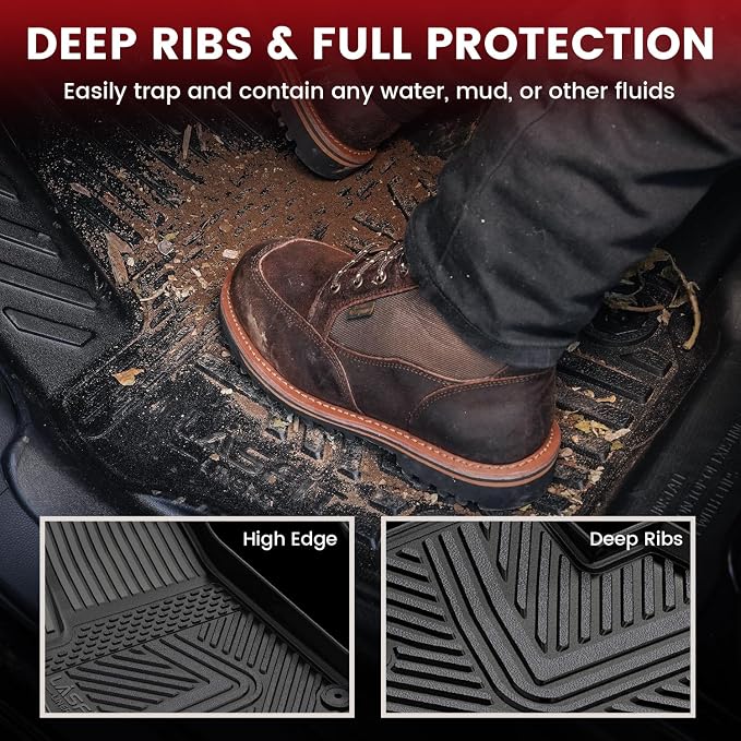 LASFIT Floor Mats for Rivian R1S 2022 2023 2024, All Weather Floor Liner TPE - Image 7