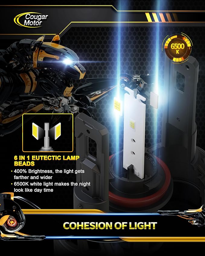 Cougar Motor H11 Bulbs, H11 Light Bulb H8 H9 Fog Lights 6500K White - Image 3