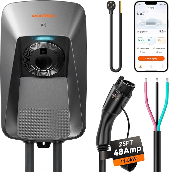 WOLFBOX Level 2 ev Charger 48 Amp J1772, Hardwired ev Charger Level 2 by WOLFBOX