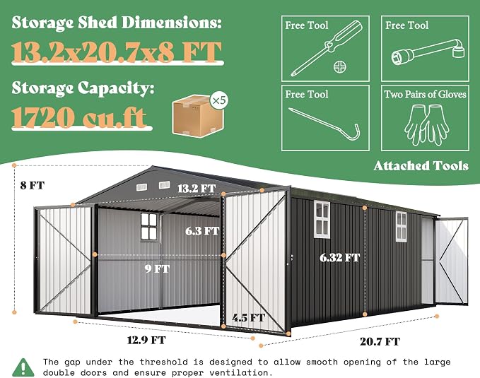 AMERLIFE 13.2x21x8 FT Outdoor Metal Garage Shed, Extra Large Storage Shed - Image 2
