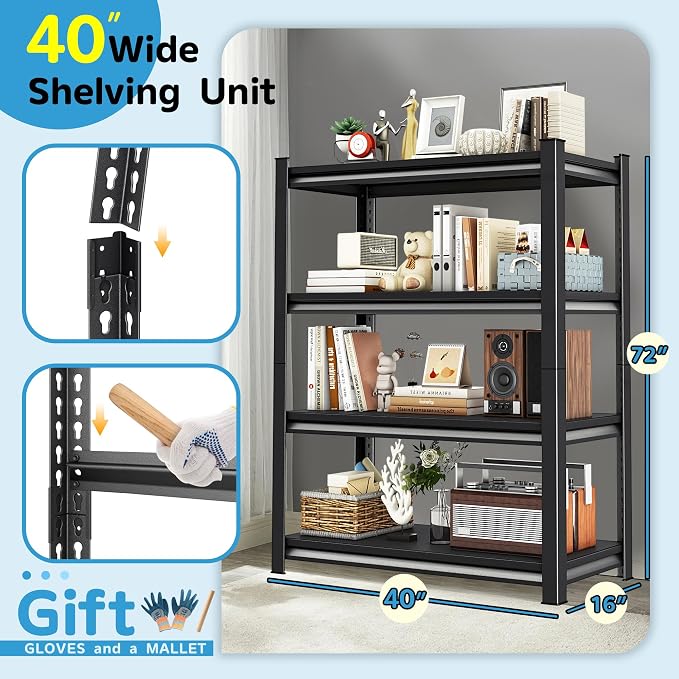 4-Tier Heavy Duty Metal Shelves, Industrial Style, Heavy-Duty Garage Storage - Image 3