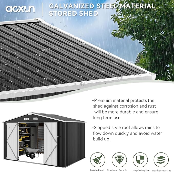 Aoxun 9.4x7.3x6.5 FT Outdoor Storage Shed, Garbage Can, Outdoor Metal Shed - Image 3
