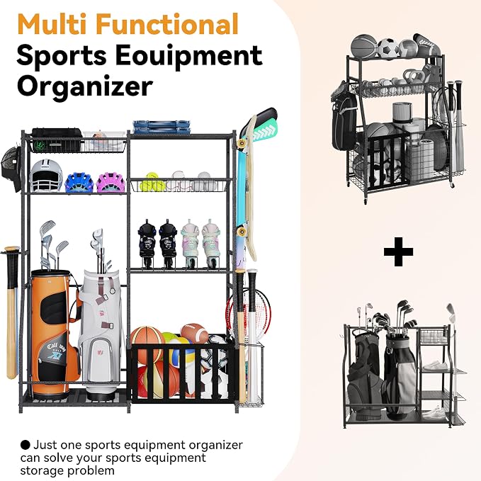 HOMREST Sports Equipment Storage, 2 Golf Bag Storage Stand, Ball Holder - Image 2