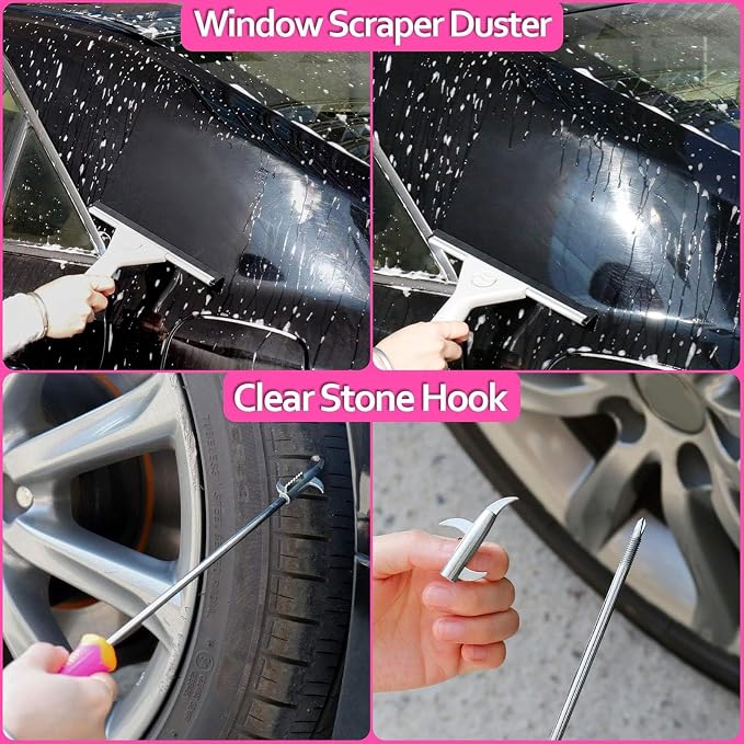 THINKWORK Pink Car Detailing Cleaning Kit, Car Wash Kit, Car Accessories - Image 7