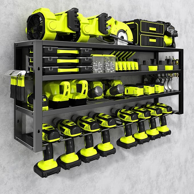 Large Power Tool Organizer Wall Mount, 4 Layers 8 Drill Holder Heavy Duty Metal by CFMASTER