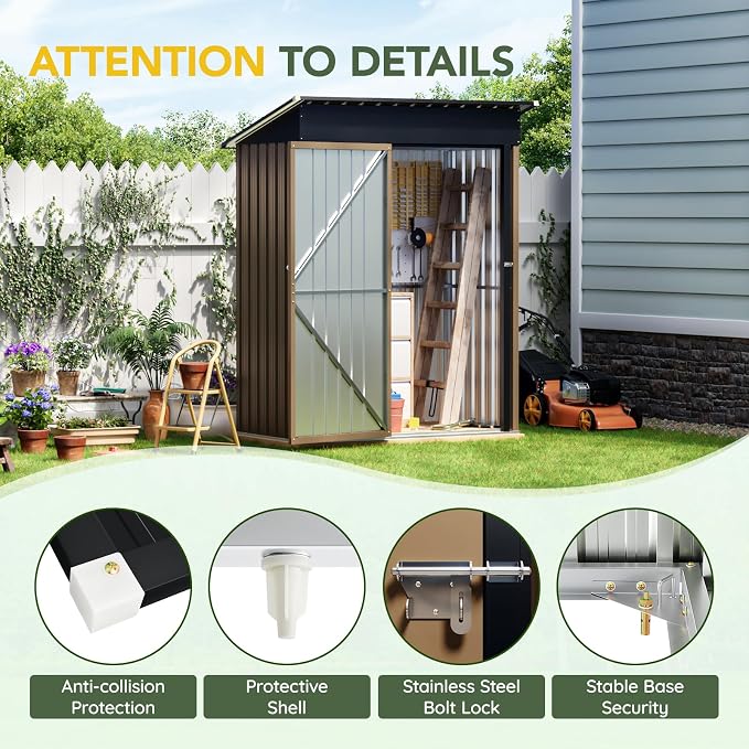 5x3FT Vertical Outdoor Steel Storage Shed, Lockable Doors, Compact Metal Tool - Image 3