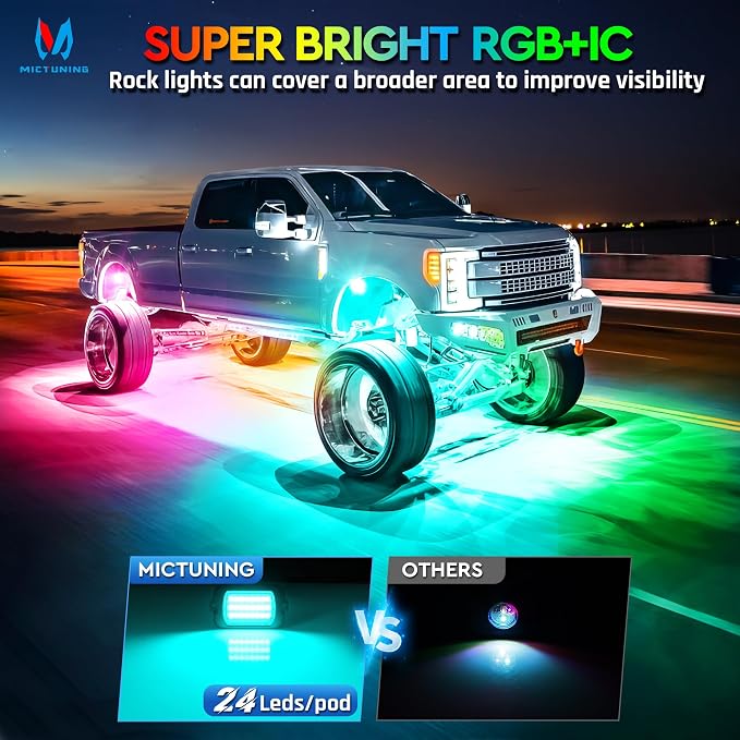 MICTUNING 2025 1000% Bright Q1 MAX RGB+IC Rock Lights, 12 Pods Chasing - Image 2