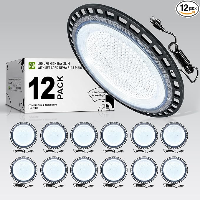 ASD LED High Bay UFO Light Fixture, Commercial Shop Lighting | Plug & Play Cable by ASDLightingCorporation