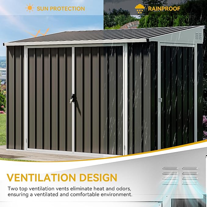 DWVO 8x4 FT Outdoor Weatherproof Storage Shed, Secure Metal Bike Shed - Image 5