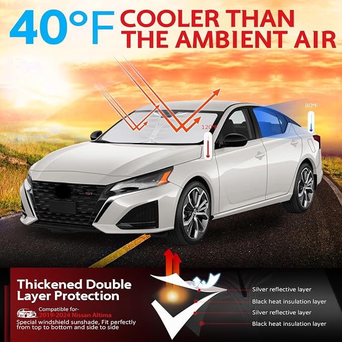 KAYZT Windshield Sun Shade for 2019-2025 Nissan Altima Foldable Sunshade Front - Image 2