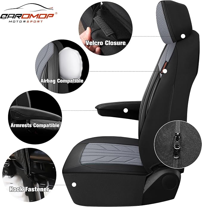 CAROMOP Luxury Faux Leather&Fabric Car Seat Covers Full Set - Image 3