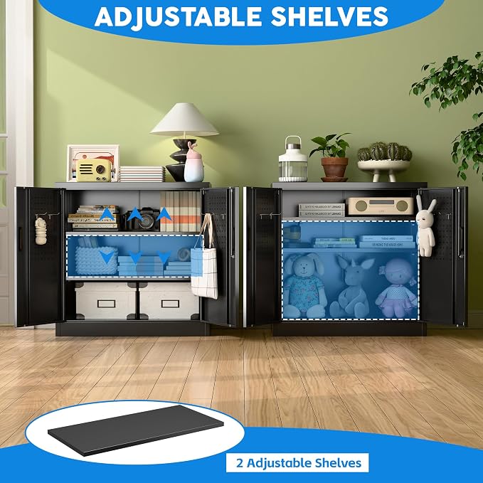 Metal Storage Cabinet with Pegboard 31.5”H×31.5”W×16.5”D, Lockable Rolling - Image 5