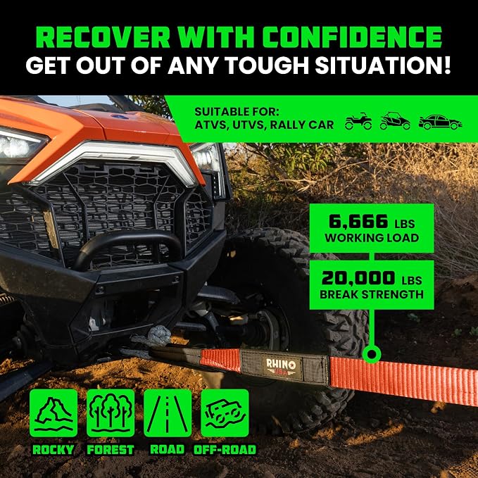 Rhino USA Recovery Tow Strap- 20, 024lb Break Strength- Emergency Recovery - Image 4