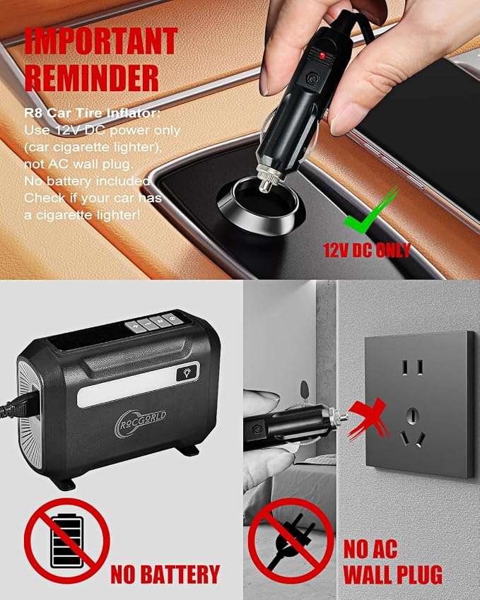 R8 Tire Inflator Portable Air Compressor, DC 12V Air Compressor - Image 7