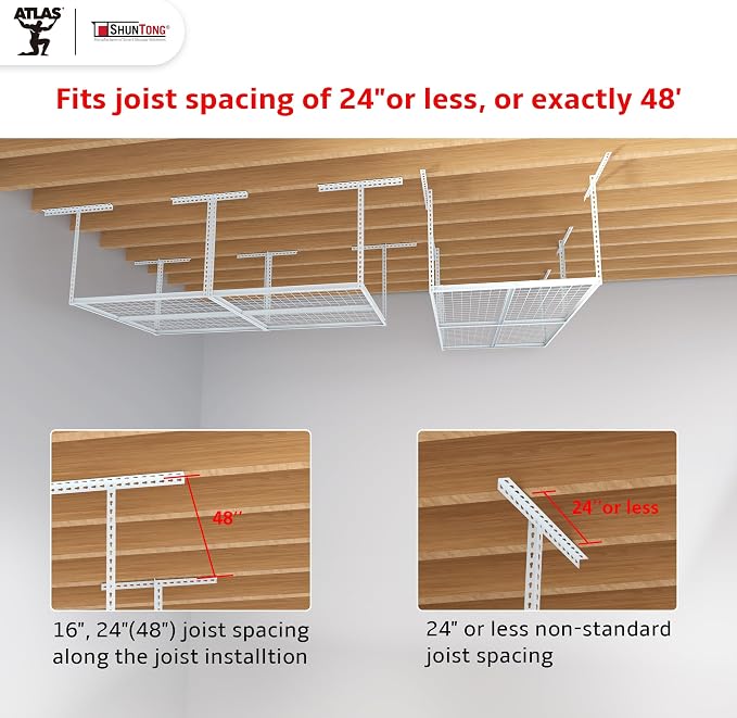 The Atlas 4 x 8 ft Adjustable Height Overhead Garage Storage Rack 900 lbs Heavy - Image 4
