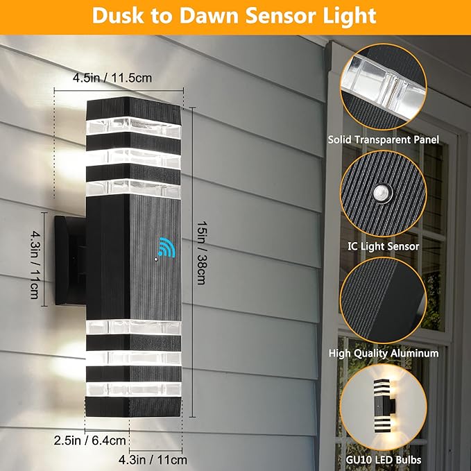 tewei 6 Pack Outdoor Wall Lights Dusk to Dawn Exterior Light Fixture, 3-Layer - Image 7