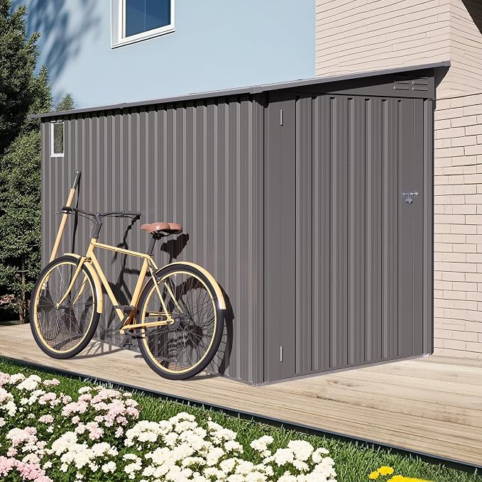 Lean to Storage Shed 4 x 9 FT Outdoor Metal Wall Storage Shed & Garden Storage - Image 9
