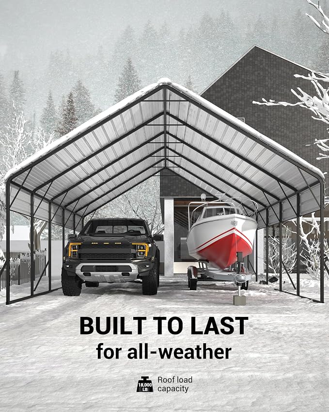 20'x25'x13' Metal Carport for 2 Cars, Heavy Duty Extra Tall Carport for Heavy - Image 2