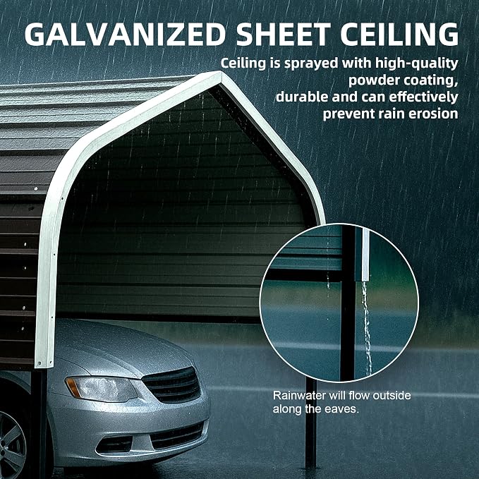12x20 Metal Carport with Base Fixings Heavy Duty Garage Outdoor Chrome Plated - Image 5
