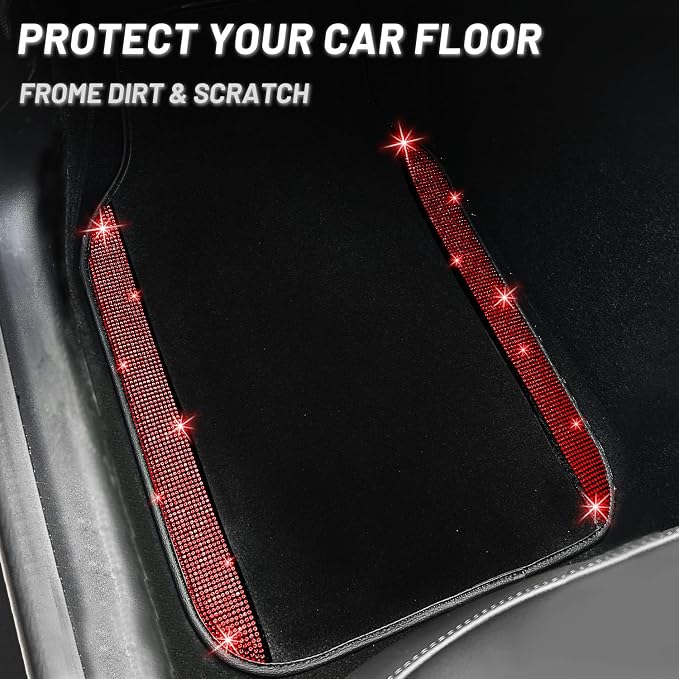NBTEPEM Red Bling Car Floor Mats Full Set, Universal Fit Most Cars - Image 8