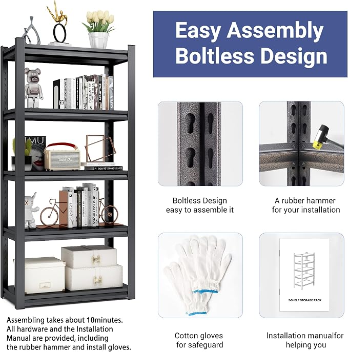 TOPKEY 5-Tier Utility Shelves Garage Storage Shelves, Heavy Duty Metal Storage - Image 4