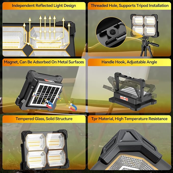 200W Led Work Light Rechargeable, 20000MAh Solar Portable Light, 20000LM - Image 6