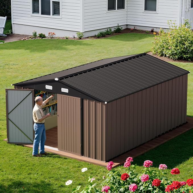 Greesum 10×14 FT Outdoor Storage Shed, Metal Storaged Sheds Without Floor - Image 3