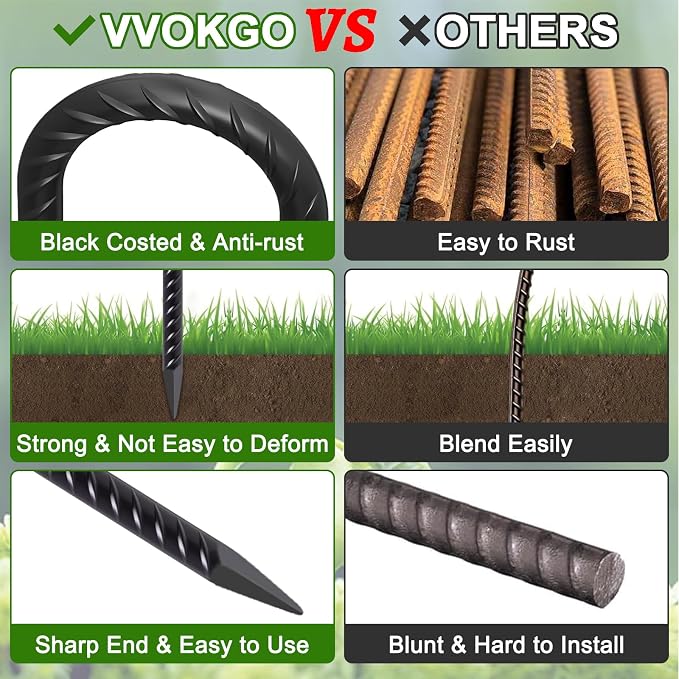 VVOKGO Rebar Stakes 18 Inch J Hook Heavy Duty Ground Anchors, 3/8" Diameter - Image 3