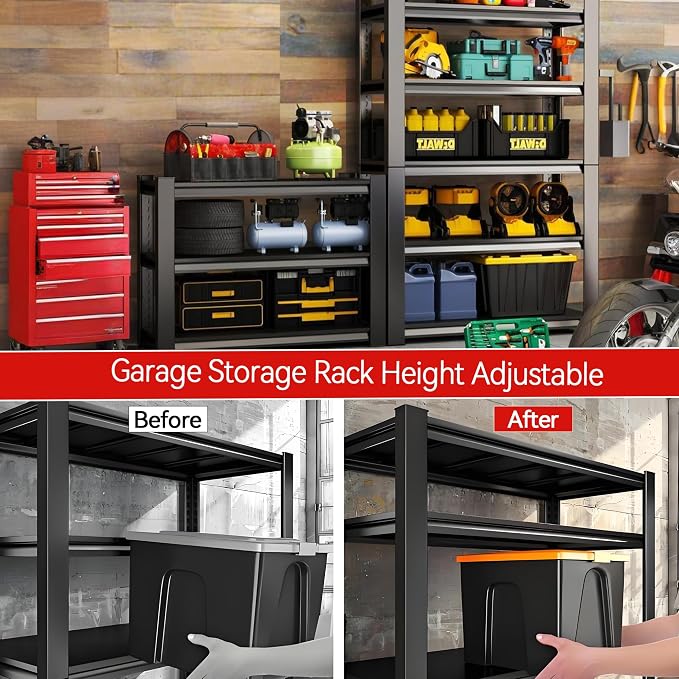Metal Garage Shelving Unit, Heavy Duty 5-Tier Adjustable Storage Rack, Steel - Image 5