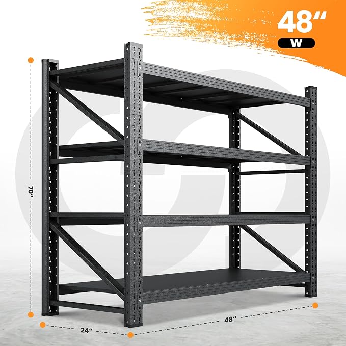 3000LBS Metal Storage Shelves, 48” W Heavy Duty Garage Shelving Units, 4 Tier - Image 2