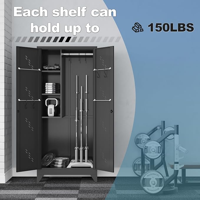 75" Metal Storage Cabinet, Tall Broom Cabinet, Garage Cabinets - Image 7