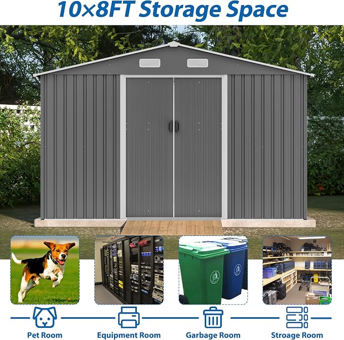 10X8 FT Outdoor Metal Storage Shed - Image 7