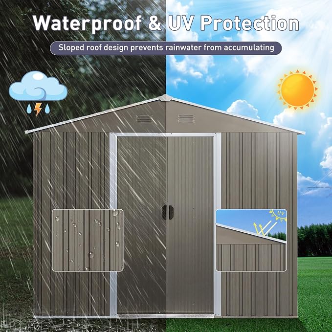 6x8 FT Outdoor Storage Shed, Metal Garden Shed - Image 8