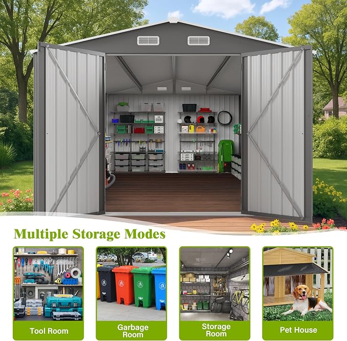 10 x 14 FT Large Outdoor Storage Shed w/ 2 Windows, Heavy Duty Metal Garden - Image 7