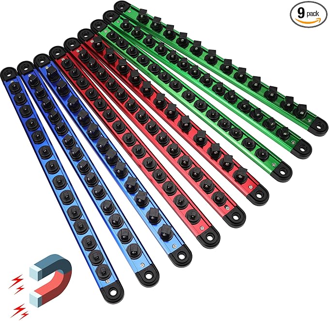 Magnetic Socket Holder Organizer Set: 9-Piece Detachable 1/4, 1/2 Socket Trays by SEDY