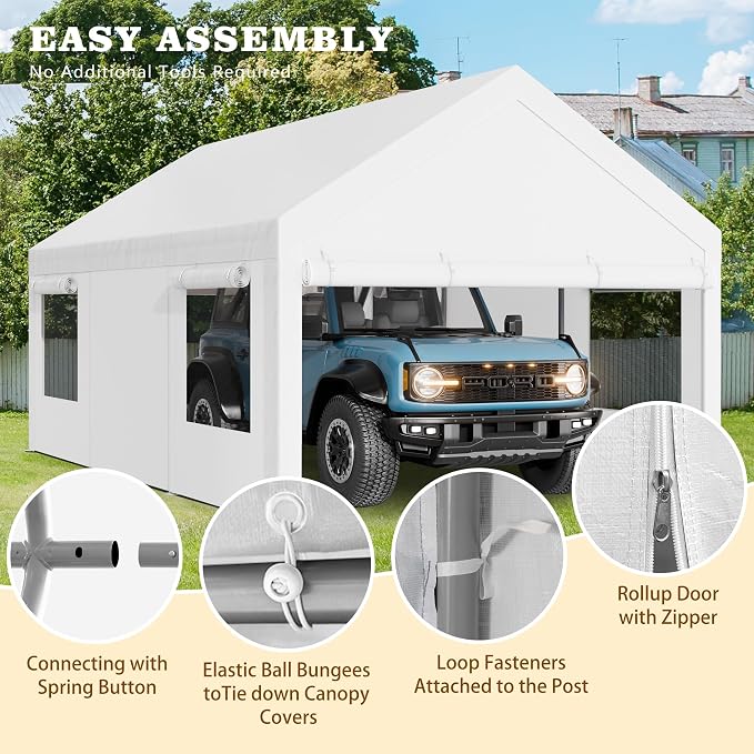 Walsunny Carport, 12x20ft Heavy Duty Carport Canopy - Image 3
