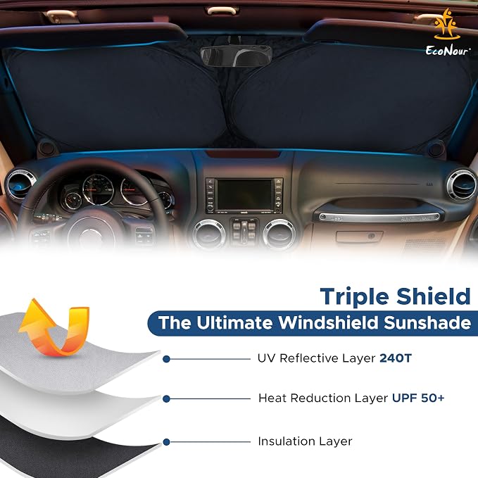 EcoNour Jeep Wrangler Windshield Sunshade | Front Windshield Sun Shade to - Image 2