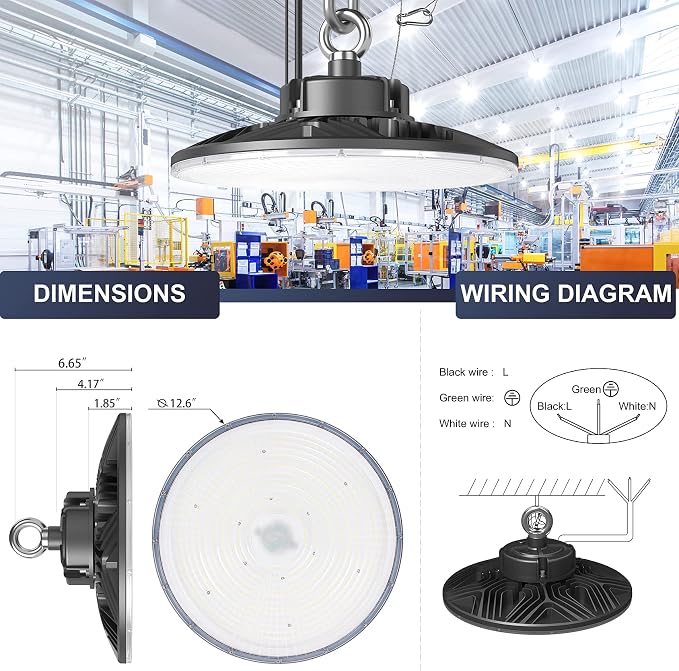 150W UFO-LED-High-Bay-Light, UL & DLC Listed 5000K Daylight 21000LM, 0-10V - Image 8