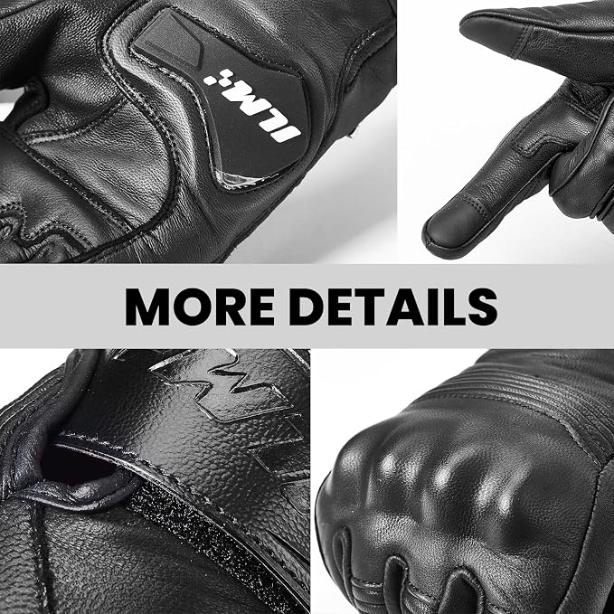 ILM Goatskin Leather Motorcycle Motorbike Powersports Racing Gloves Touchscreen - Image 6