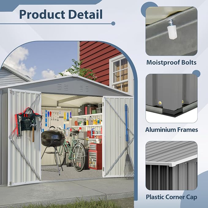 10×8 FT Metal Outdoor Storage Shed, Large Garden Sheds - Image 4