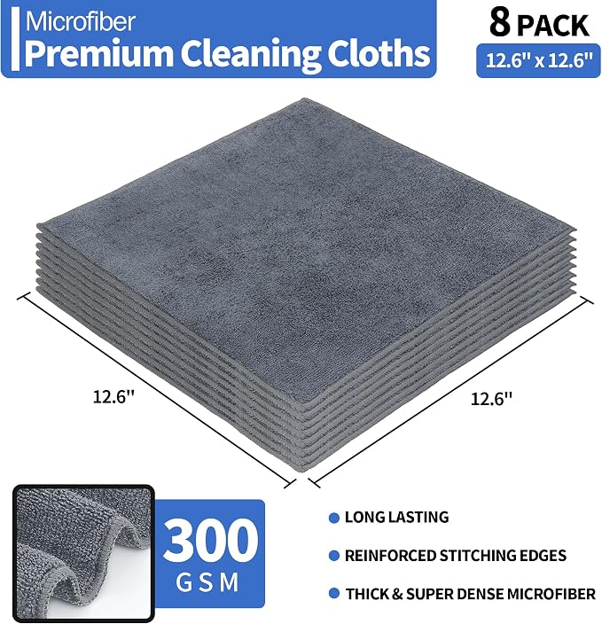 HOMERHYME Microfiber Cleaning Cloths, 8 Pack Cleaning Rags, Lint-Free 300GSM - Image 2