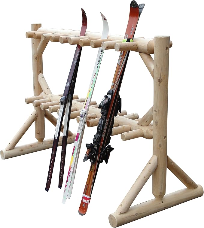 17-Pair Freestanding Skis + Snowboard Log Rack, Standing Shorter Ski Storage - Image 3